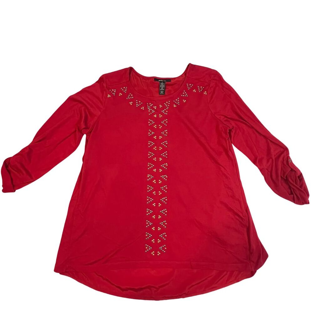 Style & Co Blouse Womens Large Embellished Christmas Red Holiday Preppy Top